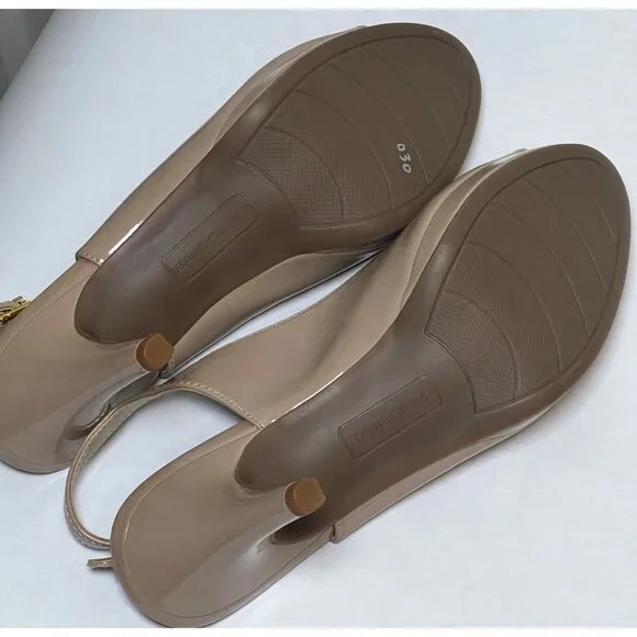 NEW Bandolino sz 10 Patent Taupe Tan 3.5" Heels Open Toe - Picture 5 of 8